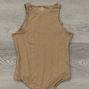 SKIMS Fits Everybody Tank Bodysuit Shapewear Thong Beige Neutral High Neck Sz M